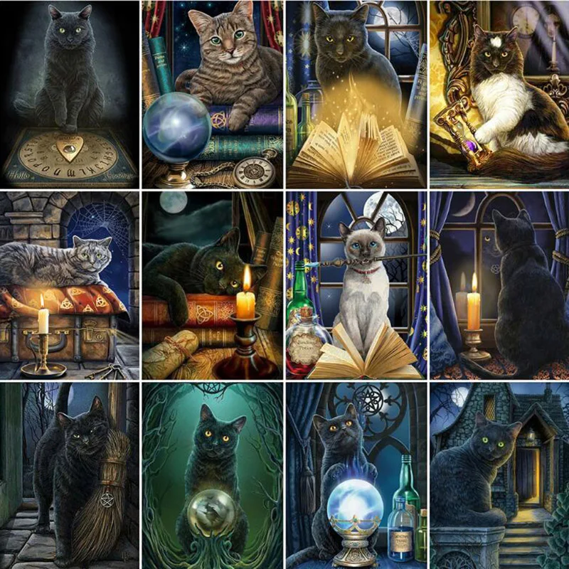 

Black Cat Mosaic Painting Diamond Fairy Tale Animal Jewel Cross Stitch Paint Diy Full Drills 5D Handmade Arts and Crafts