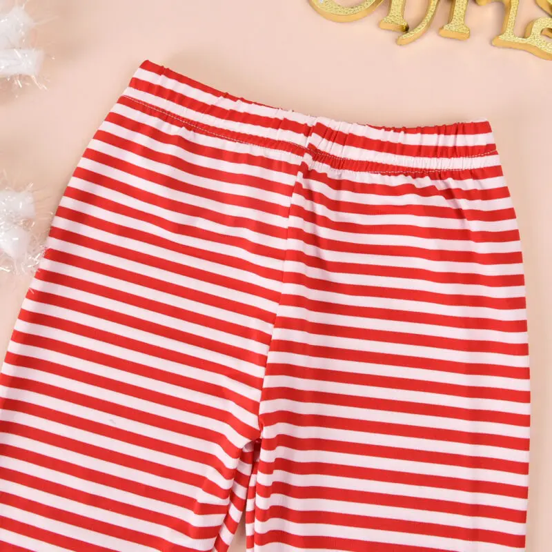 

Toddler Baby Girl Christmas Santa Tops Dress Striped Pants 2Pcs Outfit Set