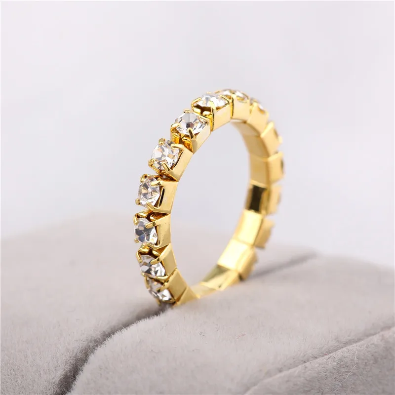 gold white stone TDQUEEN 1 ряд кольца с прозрачными стразами золотые Цвет и посеребренный металл свадебные эластичный стрейч-бижутерия кольца для Для женщин - Цвет основного камня: gold white stone
