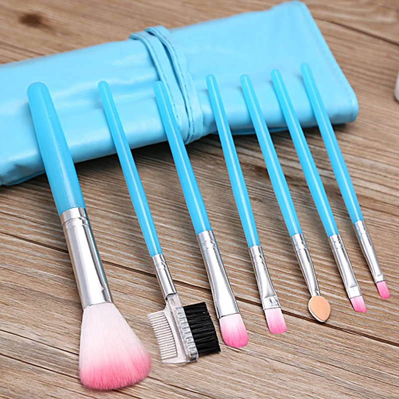 Высокое качество 7/1 шт набор кисточек для макияжа глаз с кожаный чехол сумка