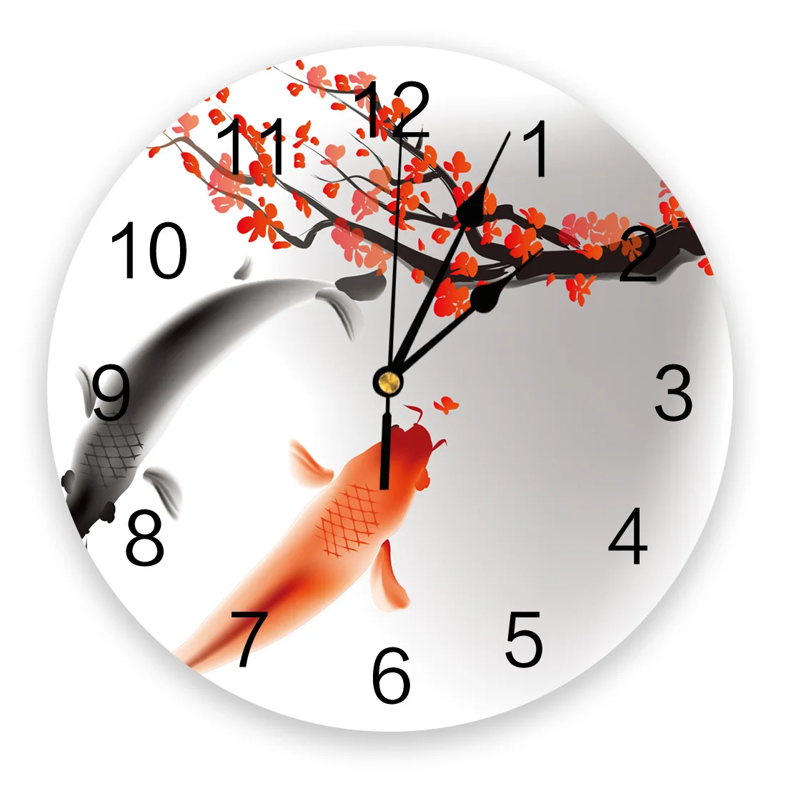 Чернильная живопись Varicolored Koi Fish Plum Blossom тихий декор настенные часы Цифровые Часы