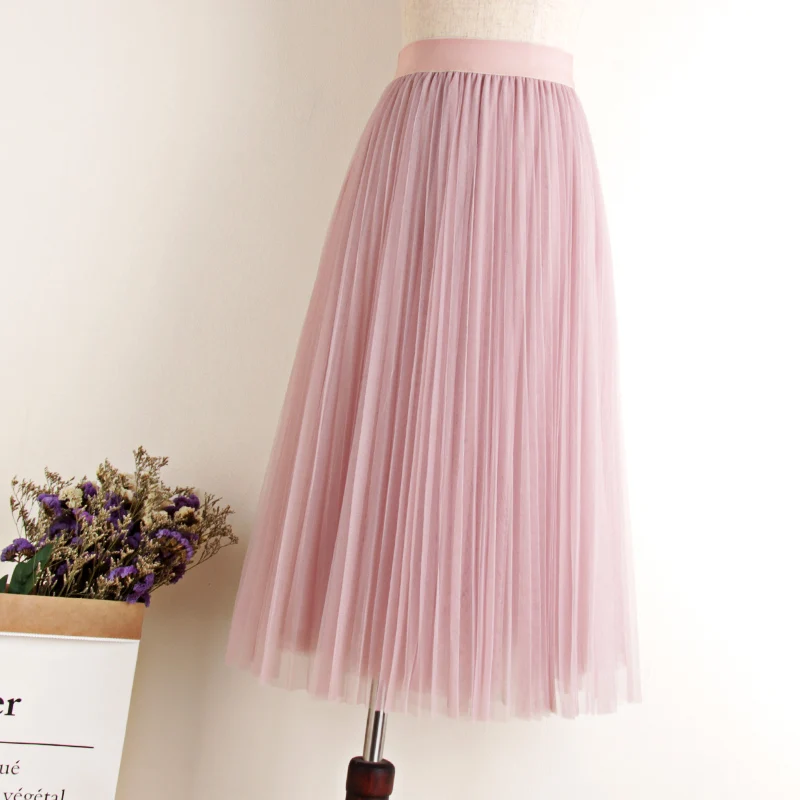 

Tulle Skirts Womens Midi Pleated Skirt Black Pink Tulle Skirt Women 2020 Spring Summer Korean Elastic High Waist Mesh Tutu Skirt
