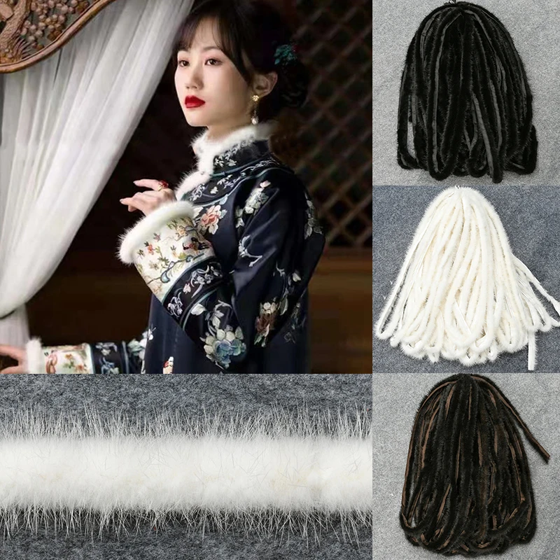 

1m Natural Mink fur Strips Clothes shoes accessories hat Furry Fluffy Trim coat hood hat collar DIY Material Sewing Fur Strips