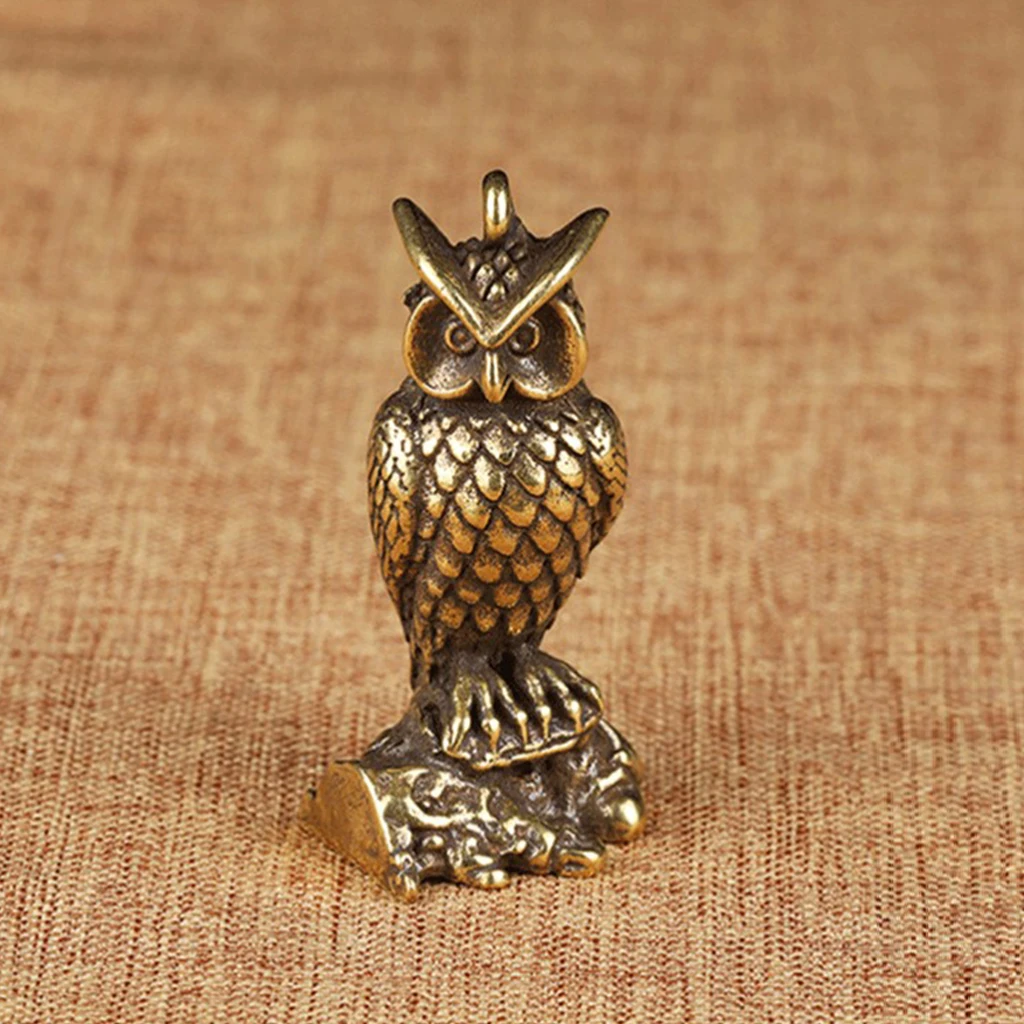Маленькая античная латунь стоящая Сова миниатюрная фигурка животного для