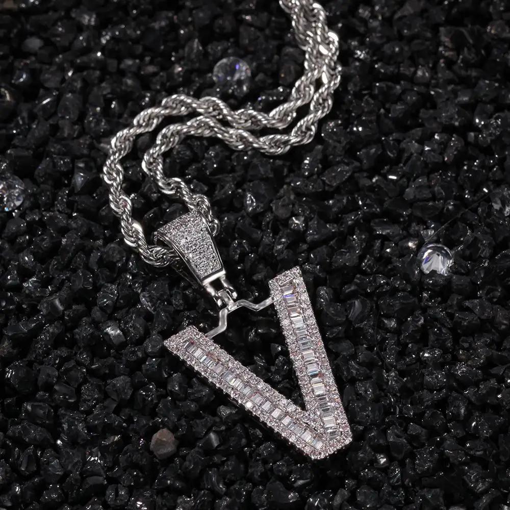 Индивидуальное ожерелье с кулоном в виде багета с буквенным кубическим цирконием, украшение в стиле хип-хоп, именное ожерелье от AliExpress WW