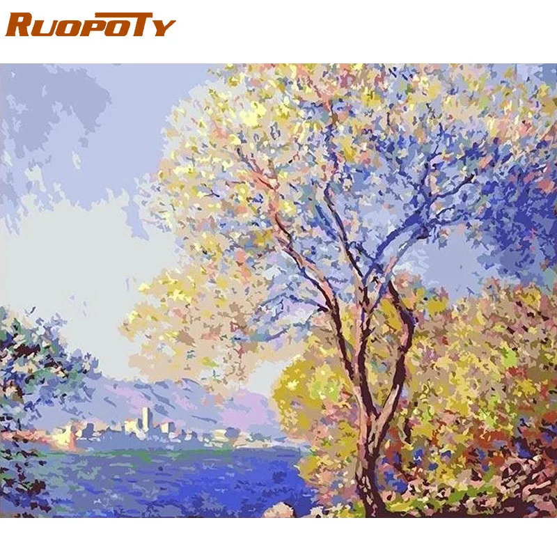 RUOPOTY Рамка Картина классический пейзаж Diy Краска по номерам Акриловая на холсте
