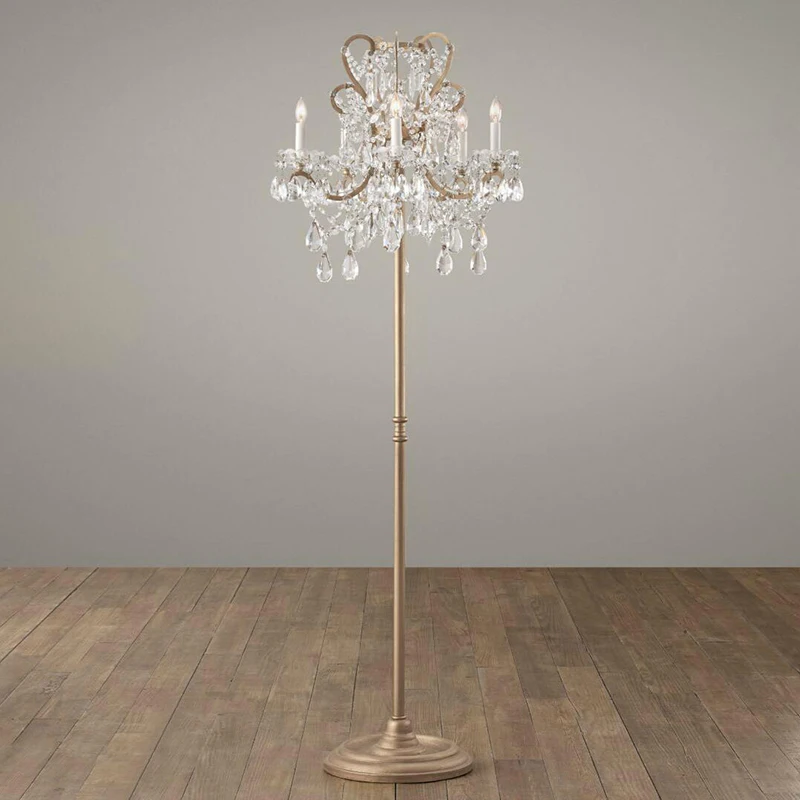Реплика товара Напольная Лампа с кристаллами 4-5 ручек винтажная белая Оловянная