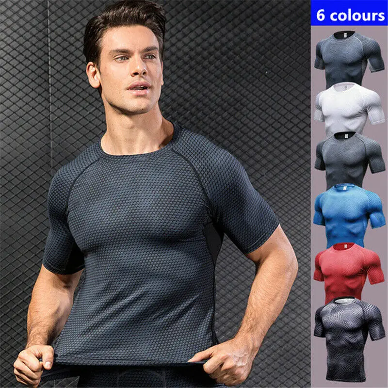 

Men's Compression Short Sleeve Shirt Fitness Casual Sports Quick Dry Tee T-shirt