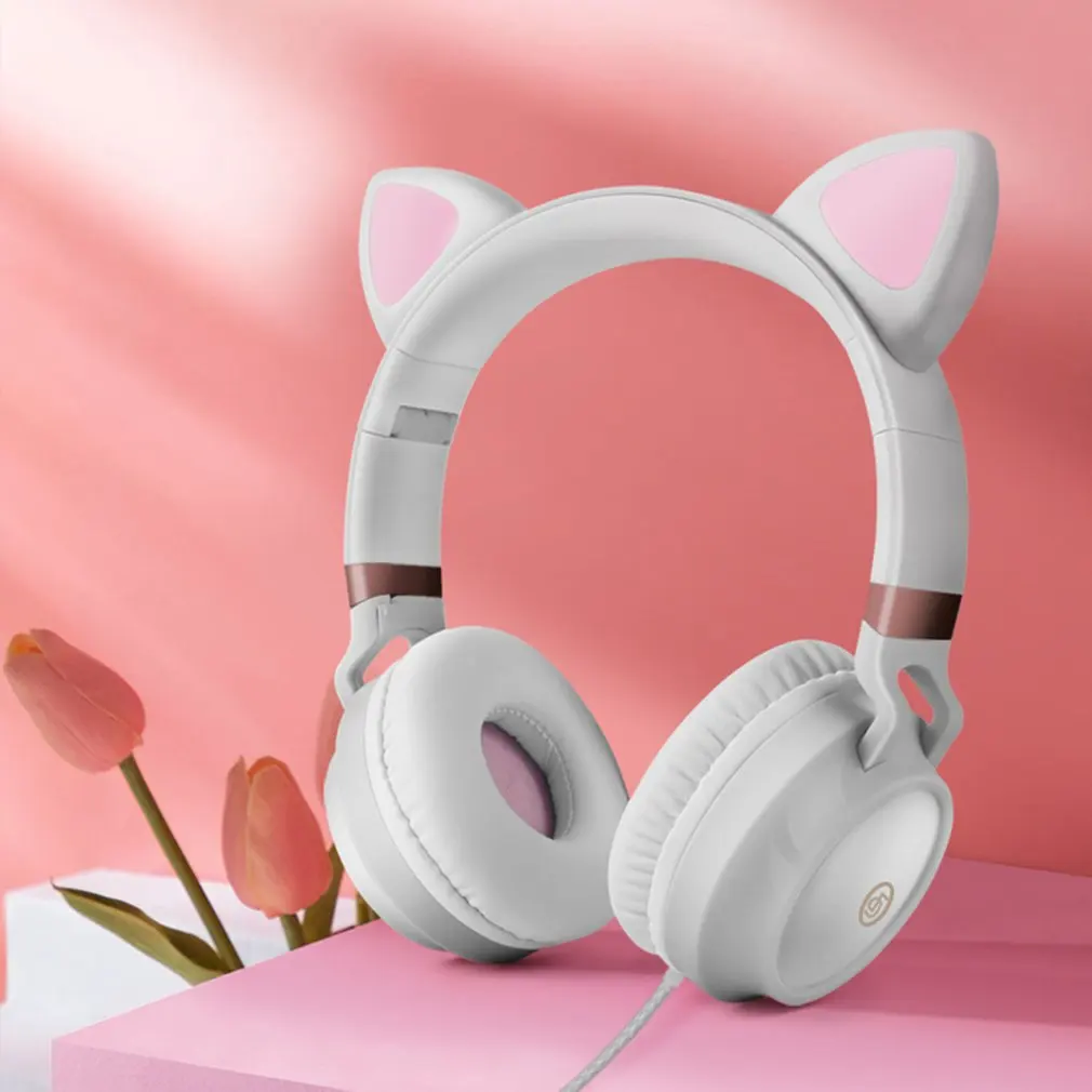 

New Arrival Cute Cat Ears Headphones Wired Gaming Headset 3.5mm AUX Foldable With Mic Best Gift For kids adults