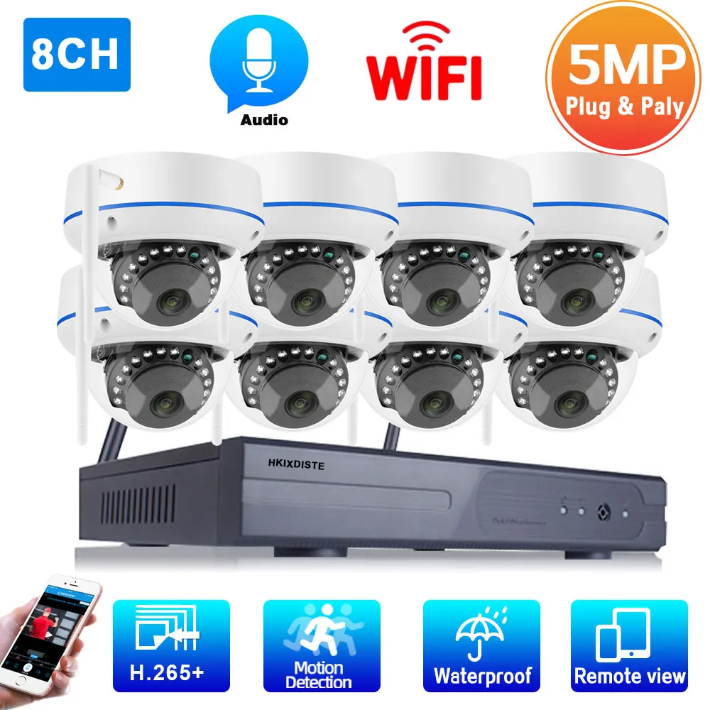 

5MP 8CH Dome Camera Security System Kit Wifi Outdoor Waterproof CCTV IP Camera Video Surveillance Kit P2P 4CH Wireless NVR Kit