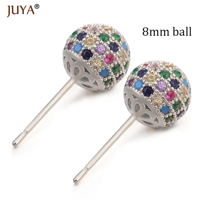 8mm ball silver Корейская мода милые круглые серьги-шарики в стиле диско Роскошные циркониевые стразы серьги-гвоздики для женщин девочек рождественские подарки - Окраска металла: 8mm ball silver