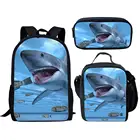 Модные школьные ранцы для мальчиков и девочек, набор из 3 предметов с 3D-принтом милой акулы, рюкзак для учеников и учебников, сумка для карандашей и подростков