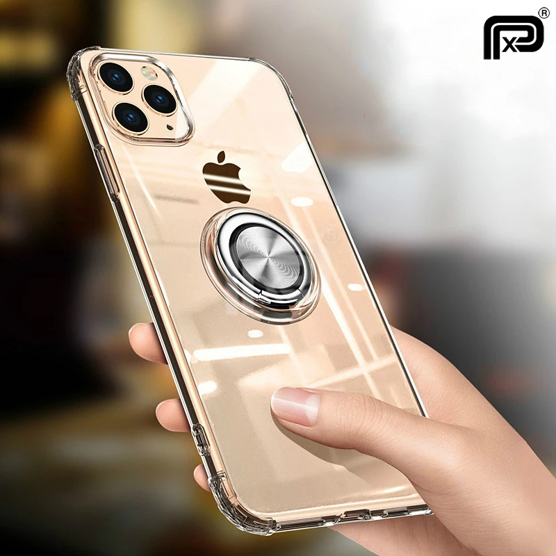 Для iPhone 11 Pro Max Прозрачный чехол для телефона выталкиваемое кольцо мягкое