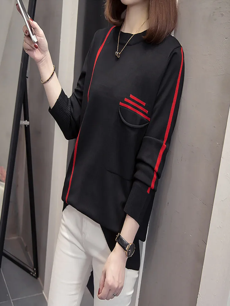 

Women Plus size Knitted Sweater 2020 Autumn Casual Loose Panelled Female pullovers With Pockets Oversize Knitwear Jumpers