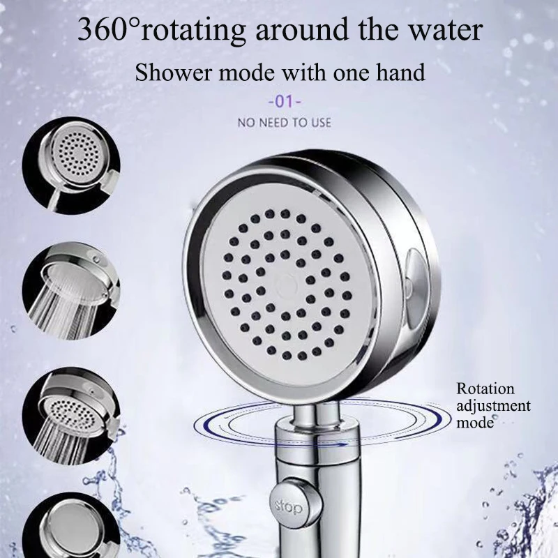 

Handheld Shower Head High Pressure 5 Function Adjustable Water Saving Bath Shower with On/Off Pause Switch Removable Filter