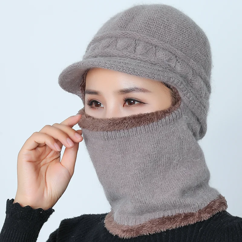 SUOGRY зимняя плюшевая шляпа вязаная шапка для женщин шарф маска Балаклава Skullies Beanies