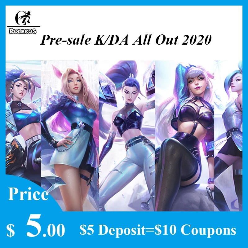Популярные костюмы ROLECOS LOL KDA All Out 2020 для косплея Ahri Akali Evelynn Kaisa Seraphine полный костюм