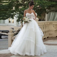sweetheart lace appliques wedding dress spaghetti straps bodice corset top a line tulle bridal gowns vestido de noiva