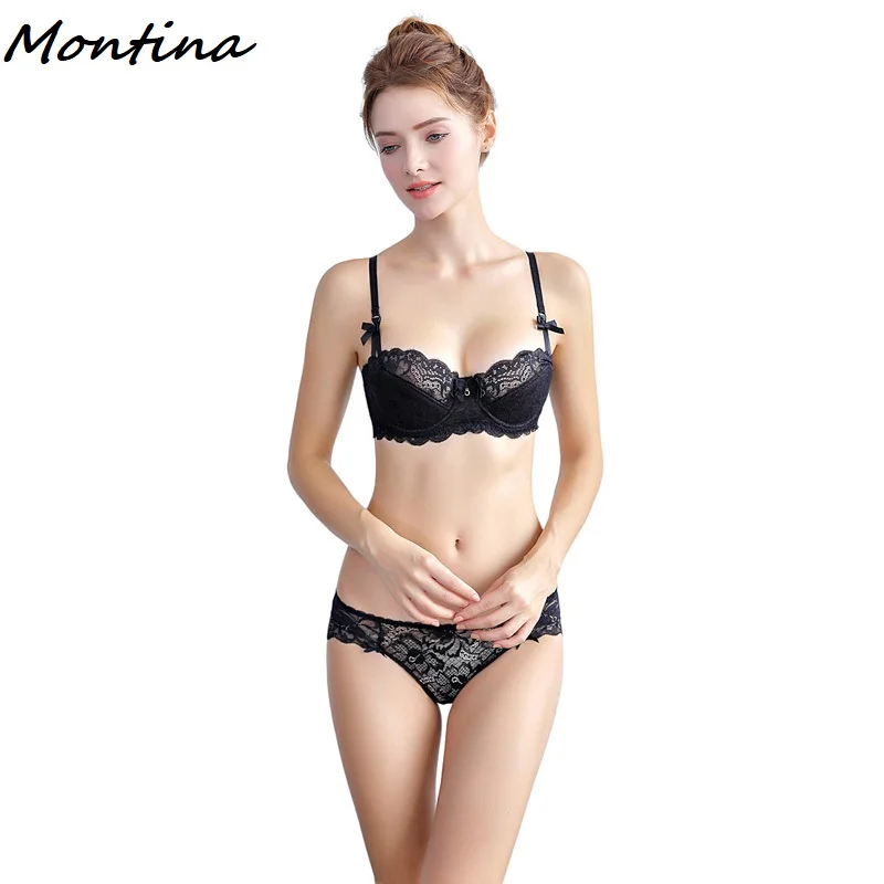 Комплект женского кружевного нижнего белья из бюстгальтера пуш-ап с глубоким