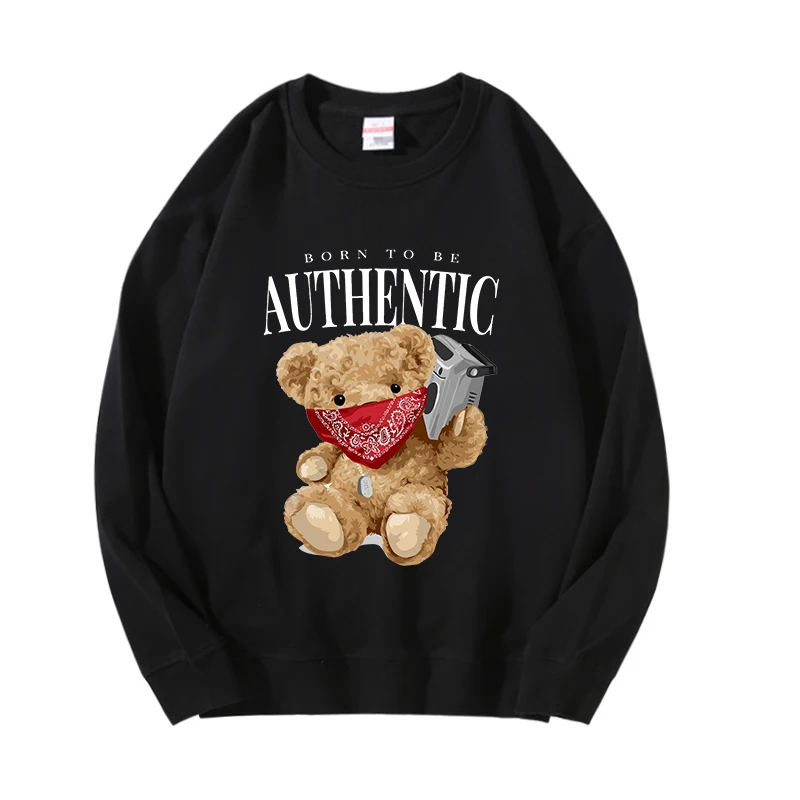 

100% Cotton Masked Bear Women's Pullover Men's Hoodie Winter 2021 O-neck Sweatshirt Loose Sweater Super Dalian Hoodie Women 5XL