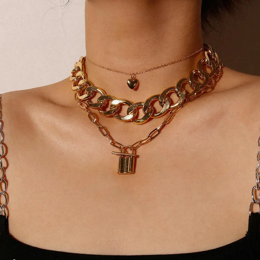 3 шт./компл. панк ожерелье с висячим замком педант хип-хоп для мужчин многослойное