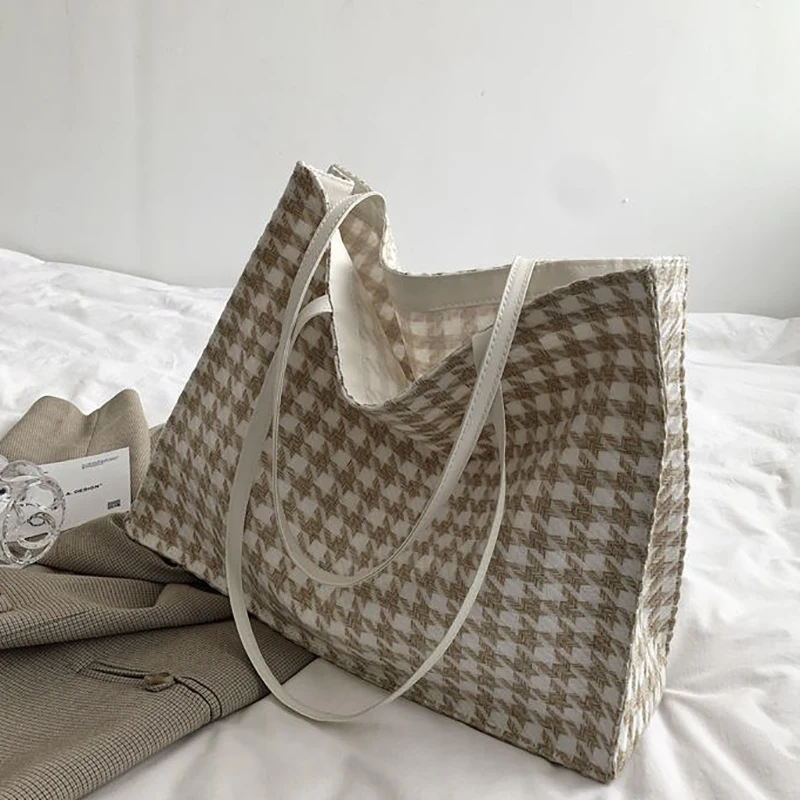 

Shopper Women's Bag Totes Large Capacity Ladies Simple Fashion Houndstooth Soft Vintage Handbag For Women Shoulder Female Bags