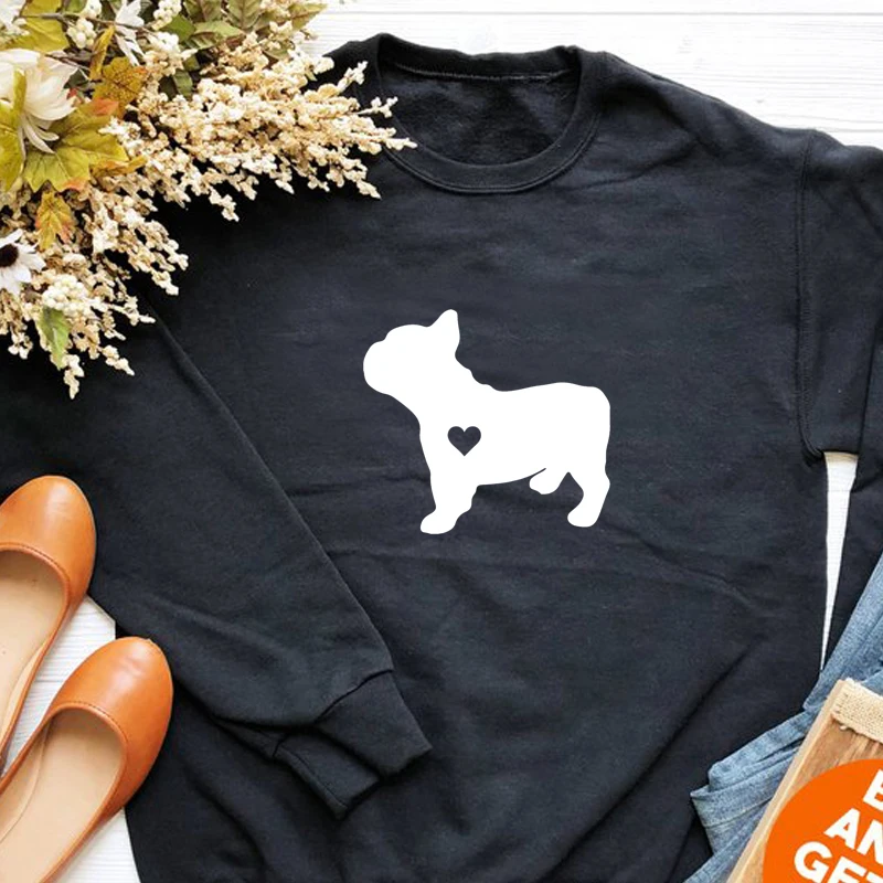 Женский пуловер с рисунком Love Dog милый свитшот круглым вырезом и принтом сердец в