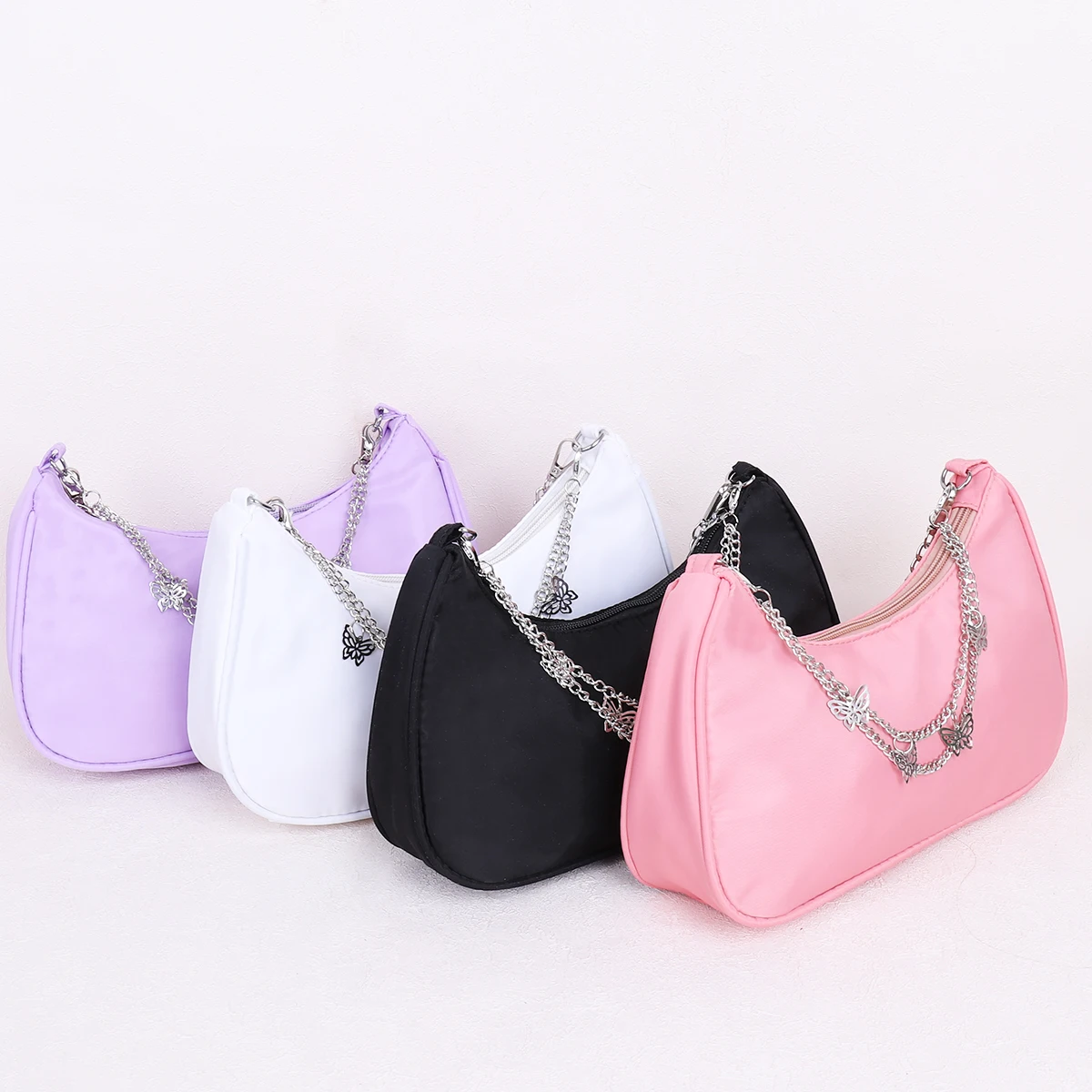 

Retro Women Solid Color Bags Small Shoulder Ladies Butterfly Chain Hobos Handbag Chain Design Luxury Hand Bag Female Travel