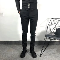 mens casual pants spring and autumn new dark personality slim high waist buckle decorative tapered pants pencil pants