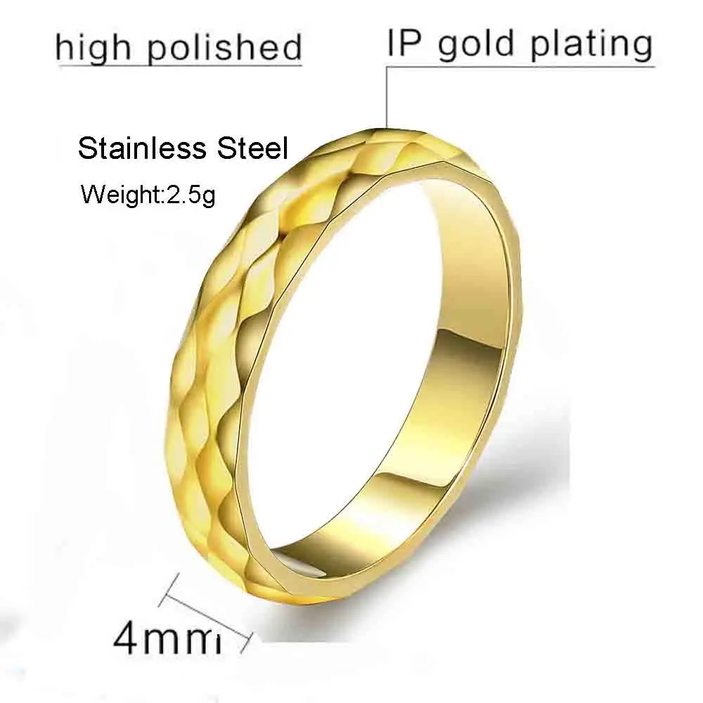 Multi-faceted Titanium Stainless Steel Ring New Arrival Jewelry Gold Color Rings 4mm Valentine's Day present for Women Girl | Украшения