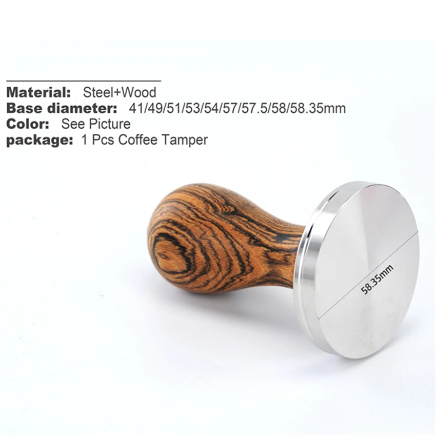 Темпер для кофе с золотой ручкой из сандалового дерева нержавеющей стали 51/53/54/58