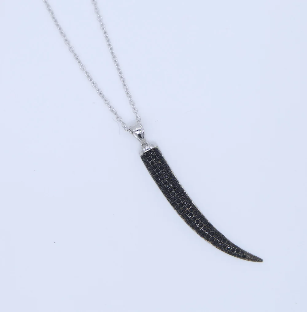 Vintage Crescent Moon black Gold Color Chain 925 silver Necklaces For Women Ethnic Ox Horn Two Layers Charm Jewelry | Украшения и