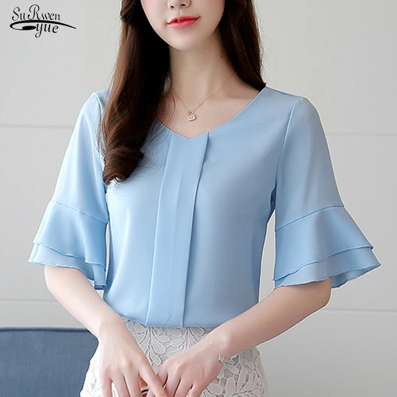 Blusa Feminina 2020 летние женские блузки расклешенная шифоновая рубашка с коротким