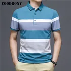 Рубашка-поло COODRONY C5147S Мужская, Повседневная модная сорочка из мягкого хлопка в полоску, с короткими рукавами, весна-лето