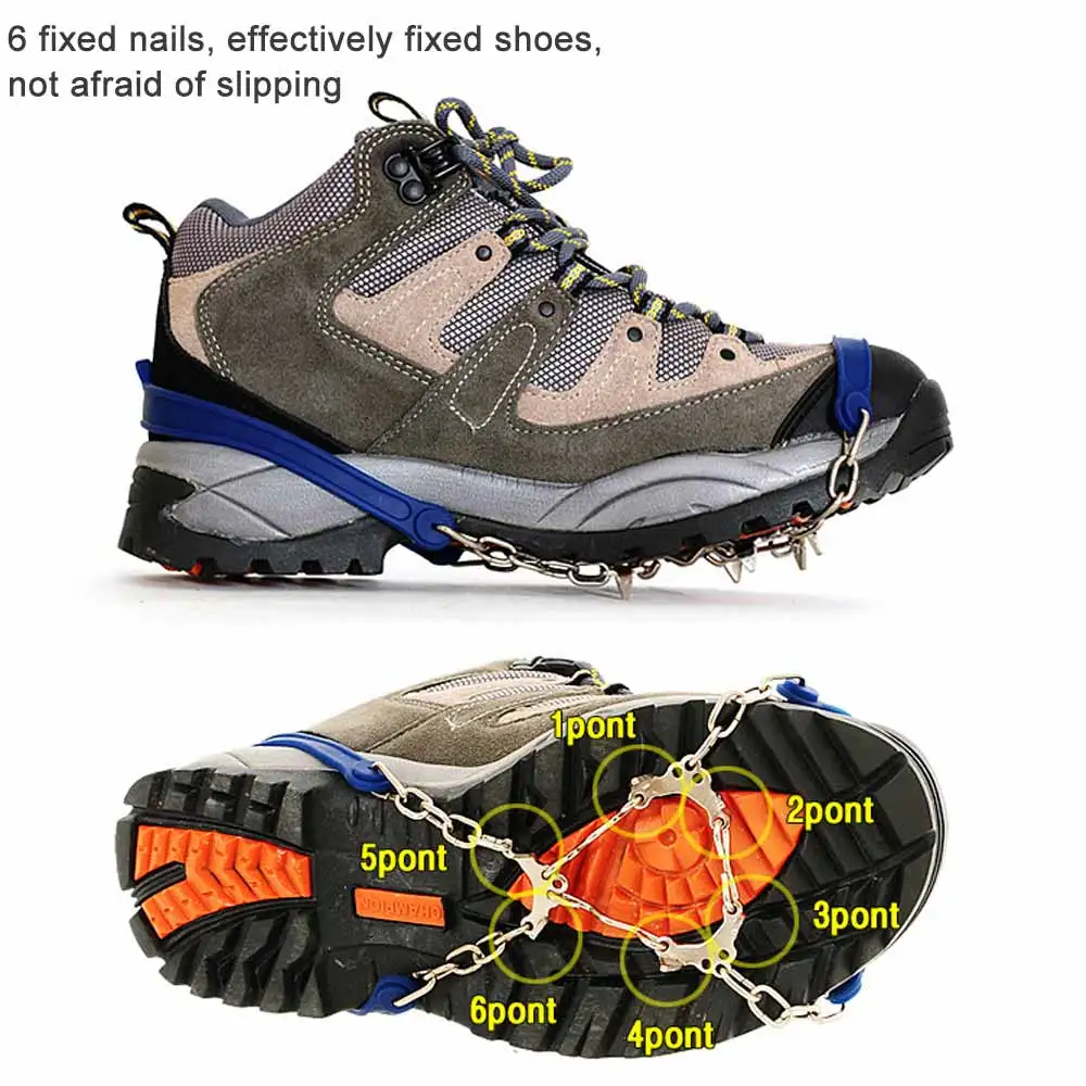 

1Pair Shoe Spikes Outdoor Chain Ice Gripper Cleats Crampon Anti Slip Sports Silicone Snow Winter Hiking 6 Teeth Climbing Hiking