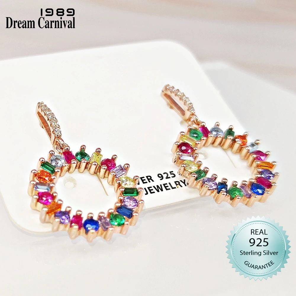 

DreamCarnival1989 Real Silver Necklace Women Multi Color Shiny Zircon Round Shape Pendant 26mm Dangle Fine Jewelry Gift SE28323R
