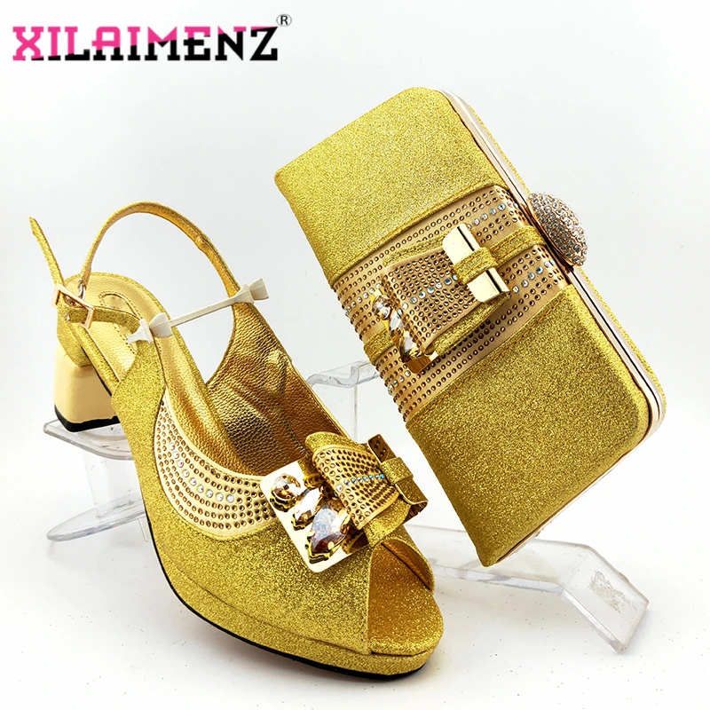 Новый дизайн 2020 итальянская женская обувь и сумка золотого цвета подходящие к