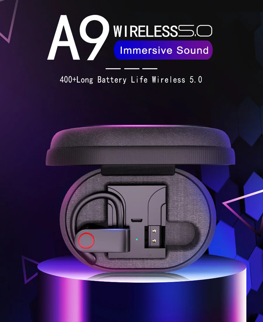 TWS Sports Wireless Bluetooth Earphone Headphones Ear-hook Stereo Earbuds Earphones IPX5 Waterproof with Mic Phone Headset