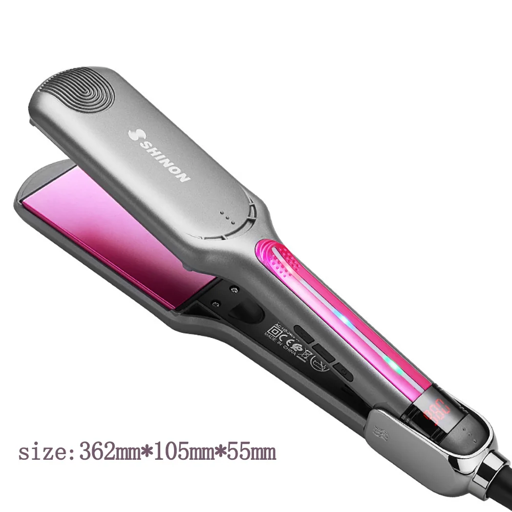 

Hair Straightener Hair Curler 2 In1 Hair Iron Heat Straightener Brush Hair Iron LCD Display Wide Plate Ceramic Hair Straightener