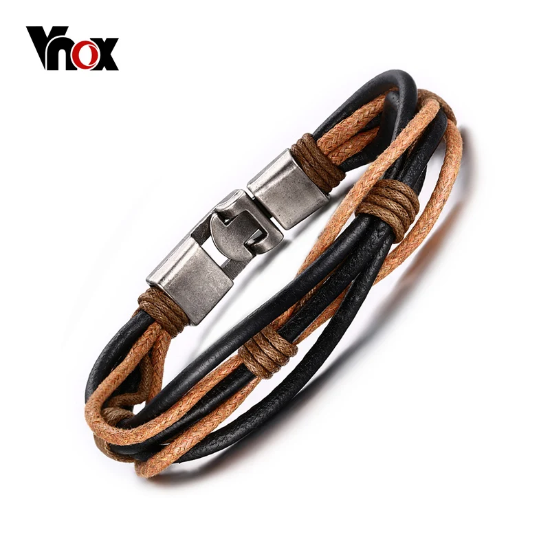 Vnox Для Мужчин's Кожаные браслеты и Браслеты Повседневное плести веревки браслет