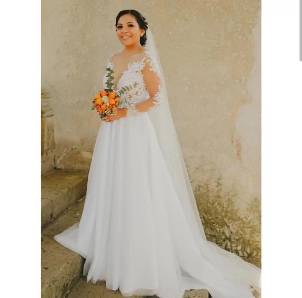 Простое свадебное платье с длинным рукавом тюлевые Свадебные платья vestido casamento