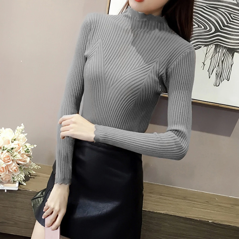 Осенний женский модный тонкий свитер 2019 современный высокоэластичный вязаный