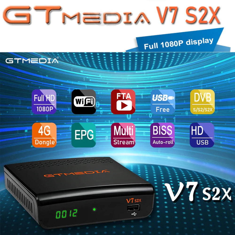 GTMedia V7 S2x 1080P FHD USB WIFI Поддержка Powervu Biss Key Avs + H.265 FTA Youtube HD цифровой спутниковый