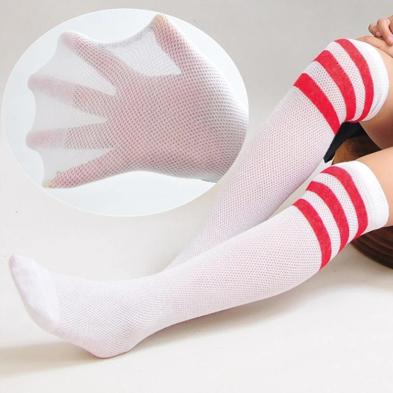 Calcetines suaves y transpirables para ni&ntilde;as, medias de tubo de malla c&oacute;modas hasta la rodilla, medias largas deportivas para ni&ntilde;os-3