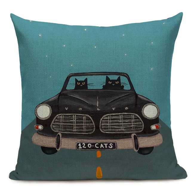 Hot Sale Pillow Lovely Cartoon Dog Cat Color Driving Car Vintage Almofadas 45X45CM Linen Pillow Decorative Linen Cushion Cover - Цвет: 8