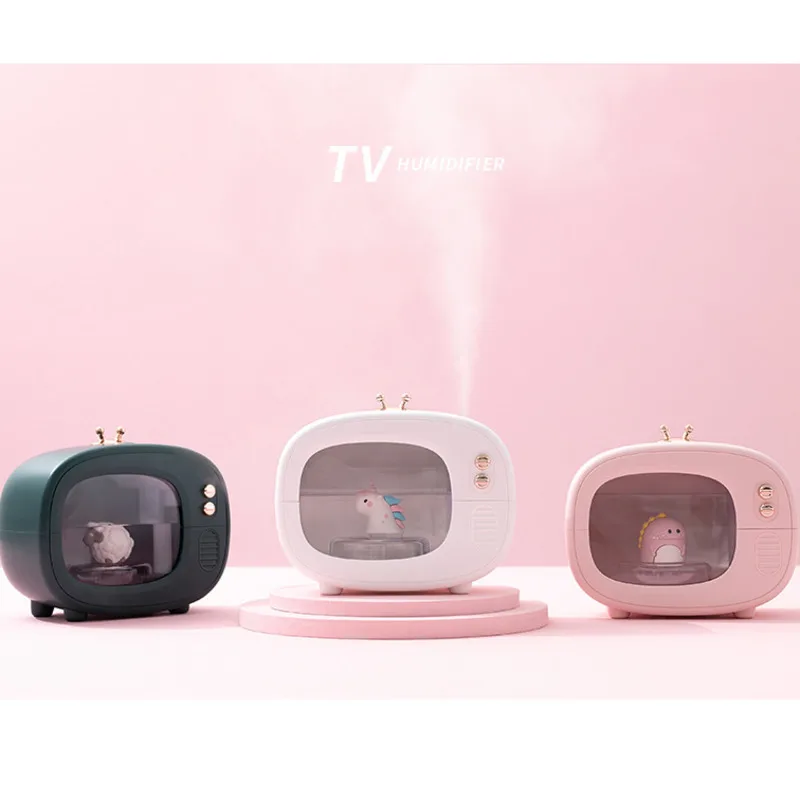 Humidificador USB de TV de dibujos animados con luz nocturna LED Multicolor, ambientador port&aacute;til, Humidificador silencioso de 400ml, decoraci&oacute;n del hogar y dormitorio-3