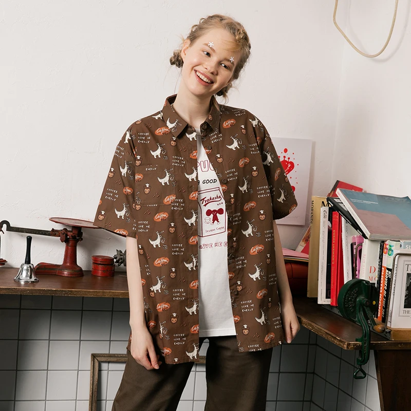 Bebobsons Оригинальная летняя шифоновая женская рубашка с принтом ручной росписи