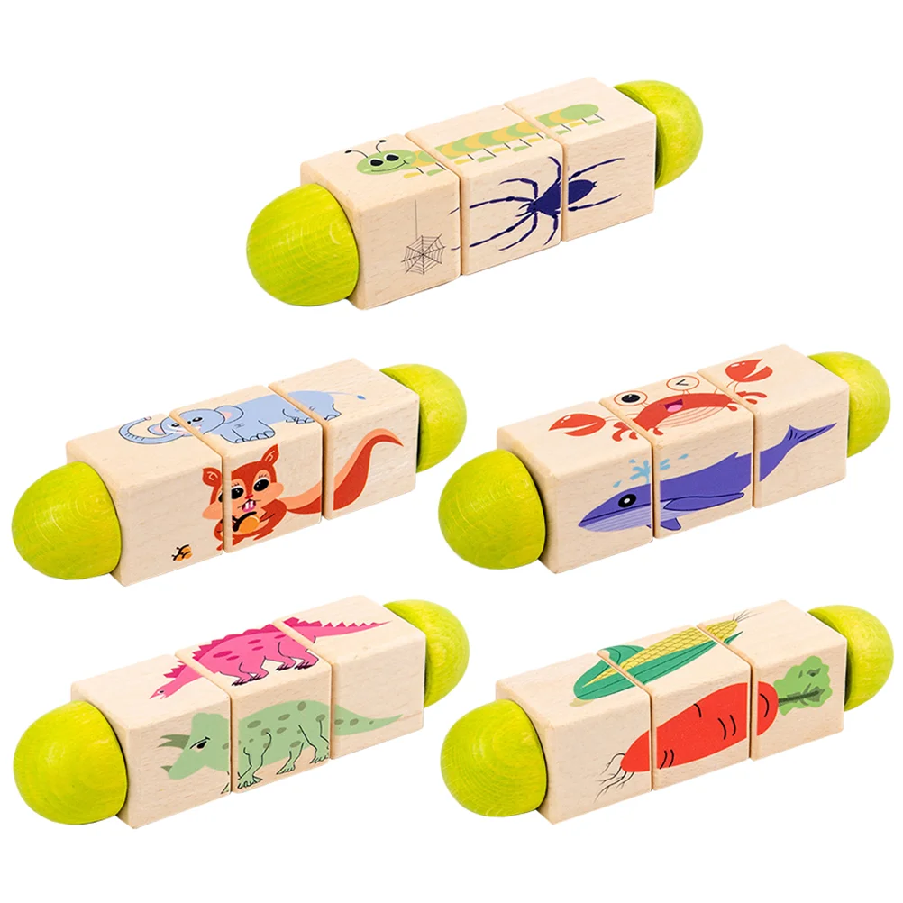 

5 шт. деревянные вращающиеся головоломки животных строительные блоки