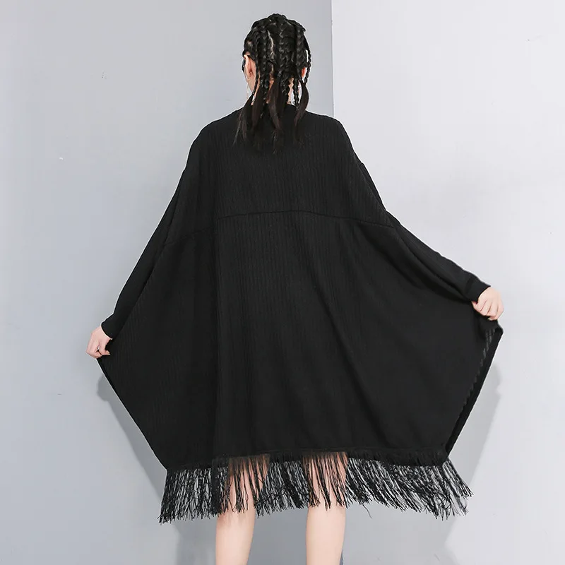 LANMREM Женский пуловер с круглым вырезом и кисточками толстовка летучая мышь