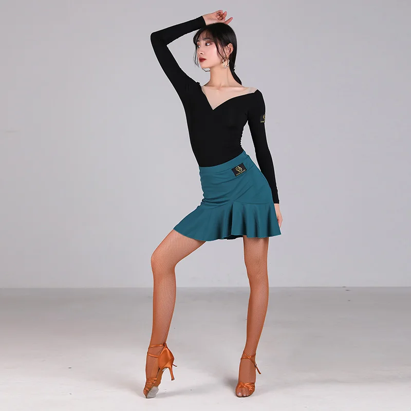 Новинка юбка для латинского танца женщин с оборками цветочным рисунком Танго